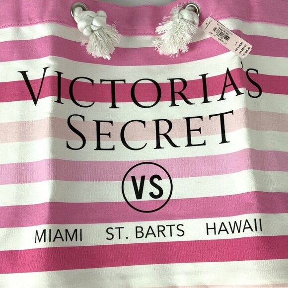 Victorias Secret Pink & White Striped Canvas Tote Bag - Picture 4 of 7